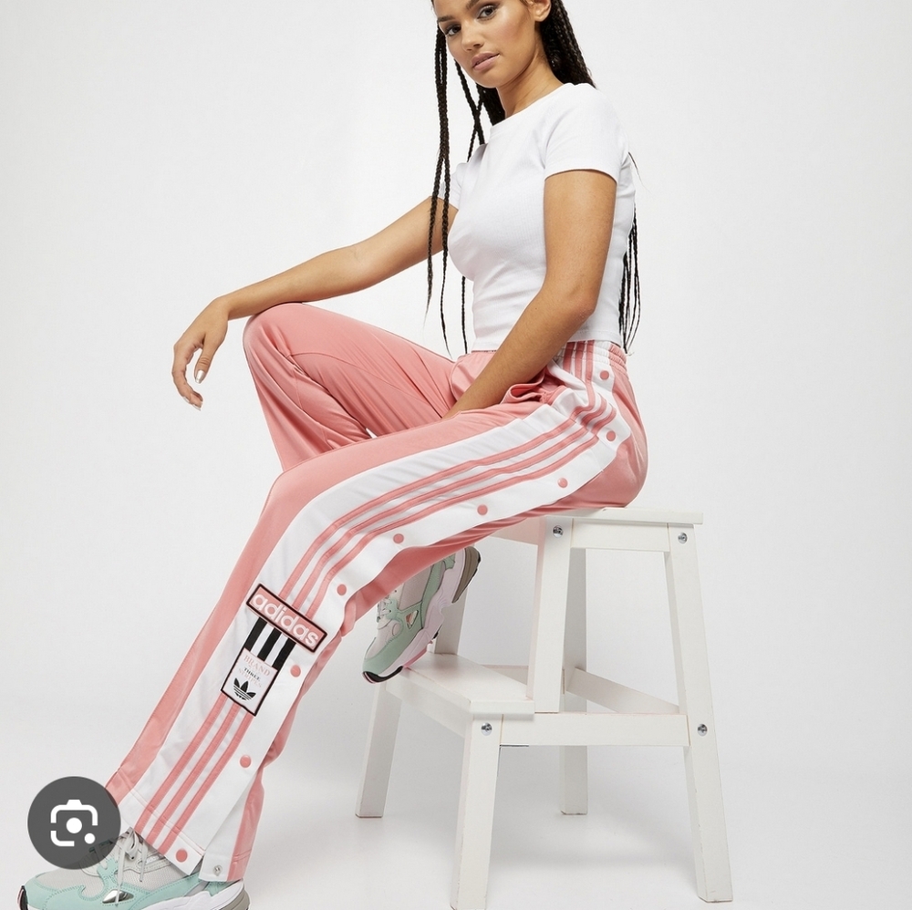 adidas Pink and White Snap-Front Track Pants